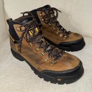 Men Size 8.5 M Caterpillar Threshold Waterproof Steel Toe Boot P90935 Brown